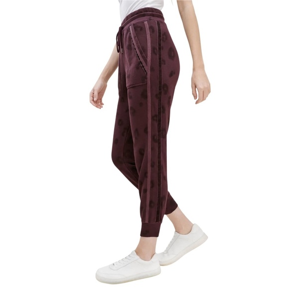 NWT Splendid Studio Corinna Jogger w/ Velvet Track Line in Black Cherry Leopard - Picture 2 of 4